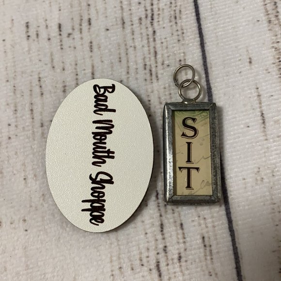 Handmade Vintage Ephemera Dog Puppy SIT Necklace Charm - Picture 2 of 3